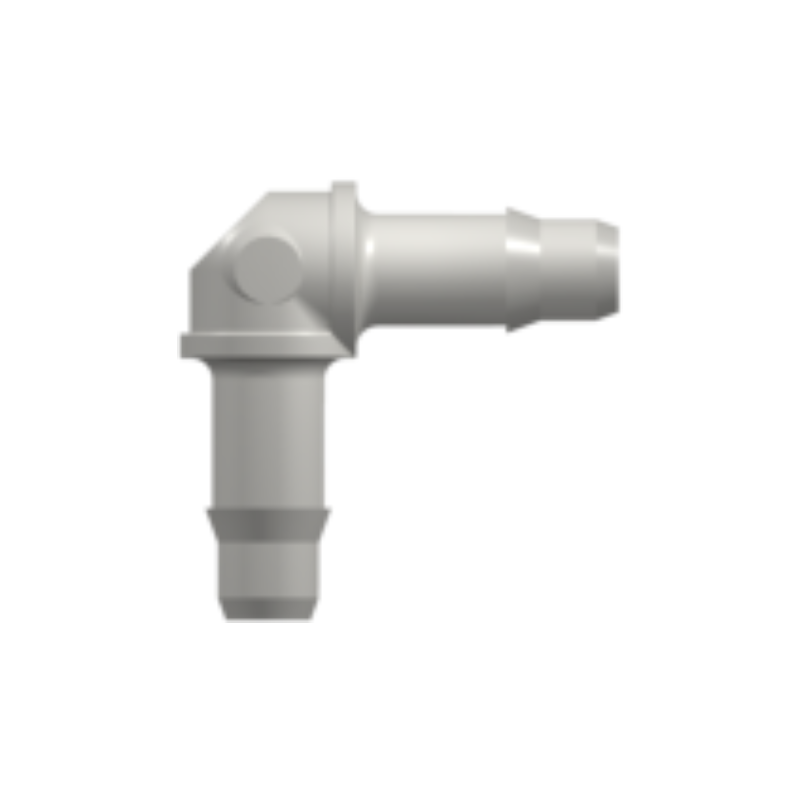 Elbow Tube Fitting with 400 Series Barbs, 3/32` (2.4 mm) ID Tubing